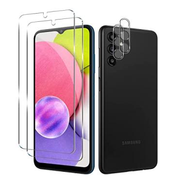 Imagem de Protetor de tela de vidro temperado para Galaxy A13 5G + protetor de lente de câmera [ 2 + 2 pacotes [desbloqueio de impressão digital] [antiarranhões] [compatível com capas] película protetora HD transparente para Samsung Galaxy A13