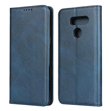 Imagem de Capa Carteira de Couro para LG K50S, Capa de Couro Vegan Premium [Invólucro interno de TPU à prova de choque] Capa de telefone fina à prova de choque compatível com LG K50S (Color : Dark blue)