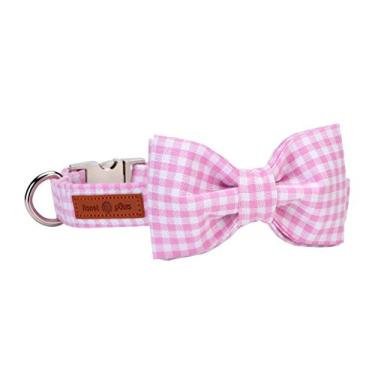 Imagem de (XS, grade rosa) - Coleira de cachorro e gato Lionet Paws com gravata borboleta, macia e confortavel, coleira ajustavel