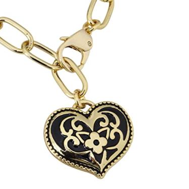Imagem de Colar Feminino Elos Grossos Coração Arabescos Banho Ouro