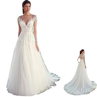 Imagem de Vestido de casamento elegante feminino vestidos de noiva de renda decote em V plus size vestido formal festa na praia vestidos de casamento, bege, 24W