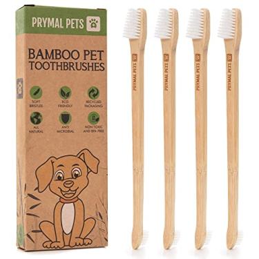 Imagem de Prymal Pets Escova de dentes de bambu para animais de estimação – 4 unidades – para cães, gatos, filhotes, animais, cuidados dentários, cuidados dentários, biodegradável, ecológica, dupla face, para animais de raças grandes e pequenas