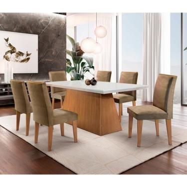 Imagem de Conjunto de Mesa de Jantar Luna com 6 Cadeiras Estofadas Lunara I Animalle Off White e Chocolate