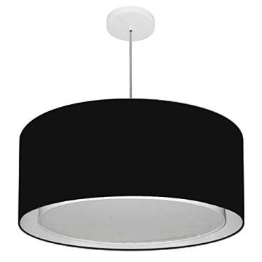 Imagem de Lustre Pendente Cilíndrico Duplo Cúpula Tecido 30/60x50 cm, Vivare Iluminação, Pendente4298 PR, Preto, Grande