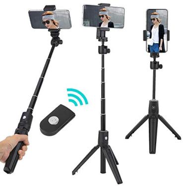 Imagem de Tripé para bastão de selfie, 2 em 1 Suporte profissional multifuncional portátil para bastão de selfie de Bluetooth para telefone móvel Android/iOS, Suporte para tripé extensível leve Grampo para celu