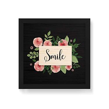 Imagem de Arte Maníacos Quadro Decorativo em Madeira Smile Flores - 30x30cm (Moldura caixa em laca preta)