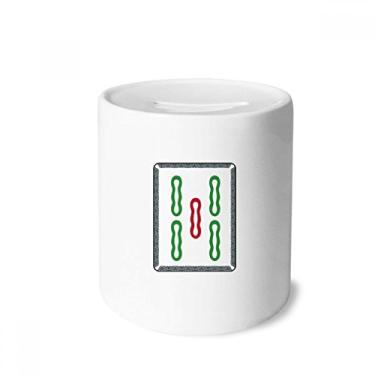 Imagem de DIYthinker Mahjong Barra de bambu 5 azulejos padrão caixa para dinheiro caixa cerâmica porta-moedas presente de cofrinho