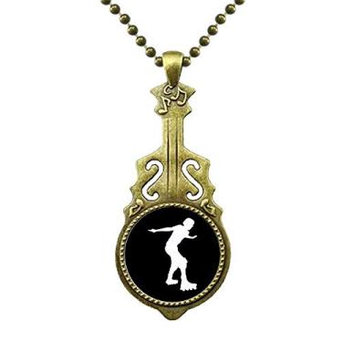 Imagem de DIYthinker Colar com silhueta esportiva de patinação preta com pingente de música de guitarra antiga