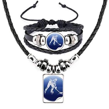 Imagem de Conjunto de joias de couro com pingente de patinação e hóquei no gelo em aquarela para esportes de inverno