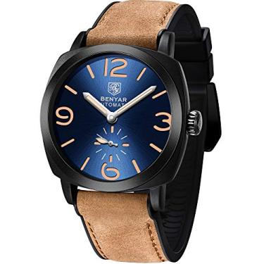 Imagem de BY BENYAR Relógio masculino analógico mecânico automático com pulseira de borracha BY5174, Marrom, preto, azul