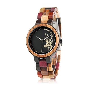 Imagem de Relógio de pulso feminino de madeira colorido Bird Relógio de pulso feminino casual de quartzo com padrão exclusivo de cervo elegante relógio de pulso feminino