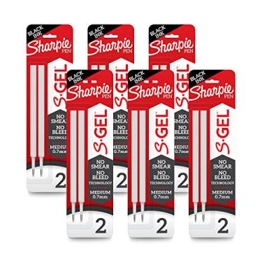 Imagem de Sharpie S-Gel Recargas de Caneta Gel de Tinta Preta Ponta Média (0,7 mm) 6 Pacotes de 2ct 12 Total