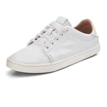 Imagem de OLUKAI Pehuea Li 'ILI Tênis feminino de couro para uso diário, sapatos casuais e versáteis com salto solto, materiais macios e premium, conforto e suporte o dia todo, Branco/Branco, 39 BR