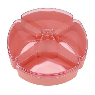 Imagem de Bandejas De Servir De Plástico Com Tampas, Pratos De Servir Divididos Em 5 Compartimentos Recipientes De Alimentos De Plástico Pratos De Aperitivos Pratos Para Frutas, Saladas(Rosa)