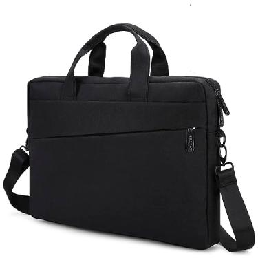 Imagem de E-Tree Bolsa de ombro para laptop de 15,6 polegadas, bolsa carteiro fina, capa acolchoada de espuma para laptop, bolsa de trabalho casual de negócios, para computador/notebook/MacBook, para homens e mulheres, preta, Preto