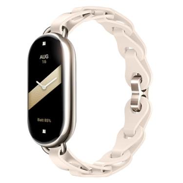 Imagem de PINHEN Pulseira de silicone compatível com Xiaomi Smart Mi Band 10/9/8 - Pulseira feminina com fivela de anel ajustável, design elegante, pulseira Mi Band 8 (Starlight)