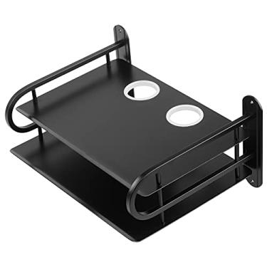 Imagem de Z-Color Caixa de armazenamento de roteador WiFi sem fio duplo de metal preto / caixa de TV prateleira para pendurar na parede suporte de placa de tomada organizador de armazenamento de cabos (pequeno)