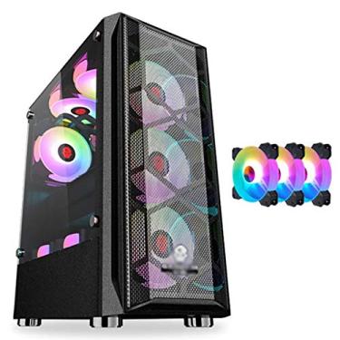 Imagem de Gabinete Gamer ATX Case, Mid-Tower PC Gaming Case ATX/M-ATX/ITX - Front I/O USB 3.0 Port - Fully Transparent Side Panels - Water Cooling Is Ready - With RGB Fan (Style : 3 fan)