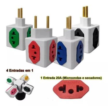 Imagem de Kit 10 Adaptador Tomada Pino Cubo Colorido 4 Saídas 10a 20a