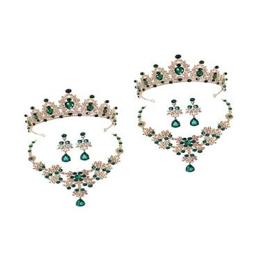 Imagem de CALLARON 2 Conjuntos colar de coroa faixa de noiva acessórios para noiva solteira tiara coroa de cristal um colar daninhas jóias para noiva brincos de noiva strass Egito