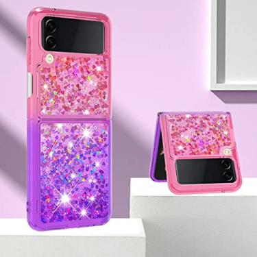 Imagem de Para samsung z flip 4 flip 5 glitter case para samsung galaxy z flip5 zflip 3 4 5 gradiente capa à prova de choque, rosa roxo, para samsung z flip 4