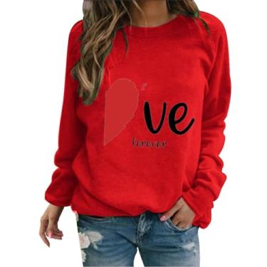 Imagem de Moletom com estampa de coração de amor, camisetas femininas raglans, manga 3/4, presente para casais, A3 - vermelho, G