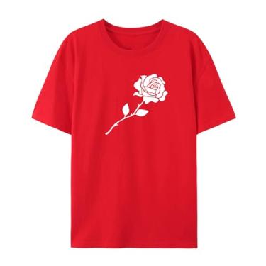 Imagem de Camiseta com estampa rosa para esposa para homens e mulheres por amor, Vermelho, M