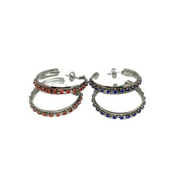 Imagem de Brinco Aço Inox Argola com Zircônia (Azul)