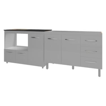 Imagem de Mobília Decor, Armário Cozinha Balcão Gabinete de Pia 120 cm Bruna e Balcão Alana para Fogão Cooktop 4 Bocas e Forno Branco