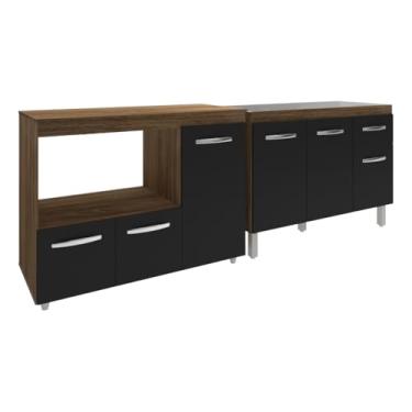 Imagem de Mobília Decor, Gabinete Cozinha Armário Balcão de Pia 120 cm Aline e Balcão para Microondas e Forno Elétrico Lilian Savana Preto