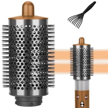 Imagem de Escova volumizadora redonda grande compatível com acessórios Dyson Airwrap, acessório de escova redonda oval maior com ferramenta de limpeza de escova de cabelo, afofa e volumiza para modelar, dourado