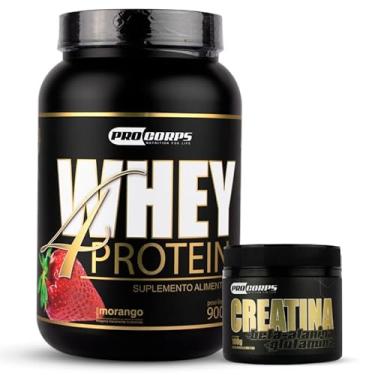 Imagem de Kit Whey Protein 4W 900g + Creatina Beta Alanina e Glutamina Pro Corps (900g, Morango)