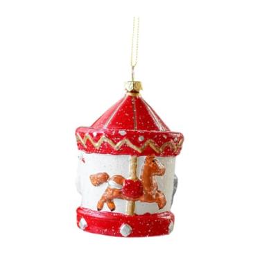Imagem de Milageto Pingente de Natal, enfeite de árvore de Natal, lembrancinha de festa, presente decorativo, decoração de Natal, enfeite pendurado para quarto, sala de, Carrossel Vermelho E Branco, 7x12 Cm