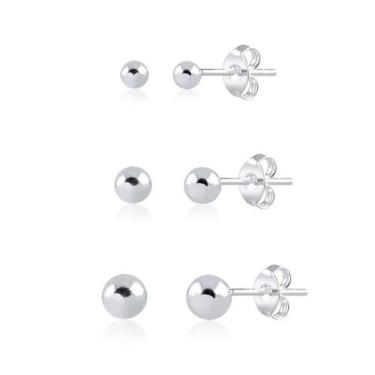 Imagem de Brinco Bola De Prata 925 Kit Com 3 Pares Pra 3 Furos - DR Joias