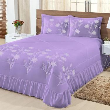 Imagem de Kit Cobre Leito Casal Queen Lírio 03 Peças - Lilás - Ateliê e Cia
