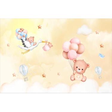 Imagem de Painel de Lona Chá de Revelação Ursinho Aquarela Menino e Menina 100x0