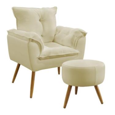 Imagem de Kit Poltrona Almofadada Decorativa Beta e Puff Solar N-030 Veludo Bege