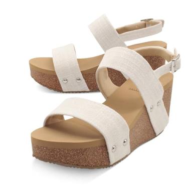Imagem de Volatile Sandália anabela feminina com tira no tornozelo, Linho de osso, 6