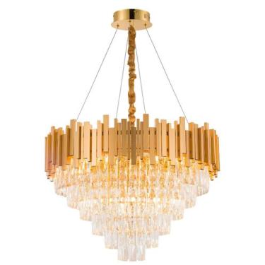 Imagem de Luminária Pendente Lustre Luxuoso Dourado e Cristais Vana Sindora INL1