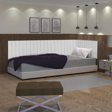 Imagem de Conjunto de cabeceira solteiro painel estofado suspenso lateral EM L f