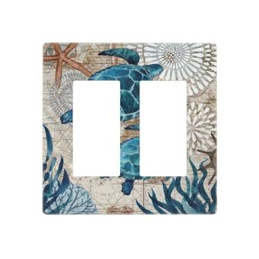 Imagem de Tropical Blue Sea Turtle Ocean Beach Starfish Coastal Marine Life Nautical Map 2 Gang Two GFCI/Rocker Placa de Parede Decorativa Dupla Decoradora Receptáculo Tomada Tampa de Interruptor de Luz para