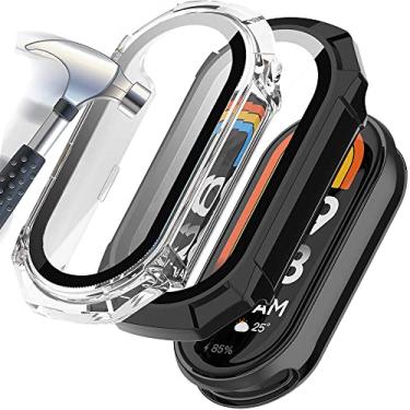 Imagem de Accdeny [Pacote com 2] Capa protetora de tela de vidro temperado compatível com xiaomi Band 8, dureza 9H, 360°, capa protetora ultrafina para PC para Mi Band 8, preta, transparente