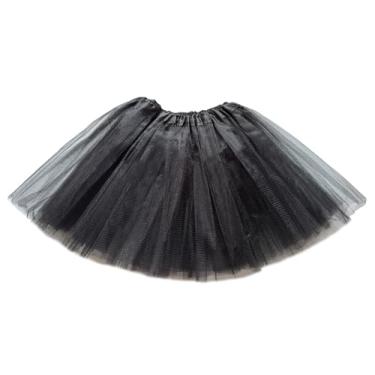 Imagem de Saia tutu feminina de tule de 3 camadas para meninas, bailarina fofa para festa de Halloween, 2 a 8 anos, Preto, Tamanho Único