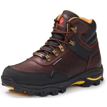 Imagem de SUREWAY Bota de trabalho masculina 15 cm macia/bico de aço resistente à prova d'água - couro, cadarço, óleo/antiderrapante, sola confortável de densidade dupla, construção EH, bota de trabalho