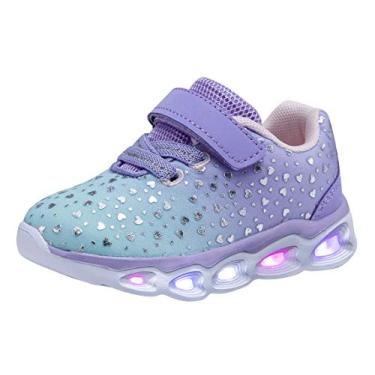 Imagem de COODO Tênis infantil para meninos e meninas com iluminação LED piscando, Lilás, 9 Toddler