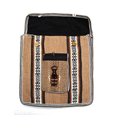 Imagem de Bolsa mensageiro peruana sul-americana com listras de lã de alpaca e lhama hippie, Bege, Large