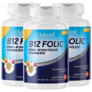 Imagem de B12 Folic kit com 3 unidades (Ácido Fólico, Vitamina B12 e Ferro) - 60