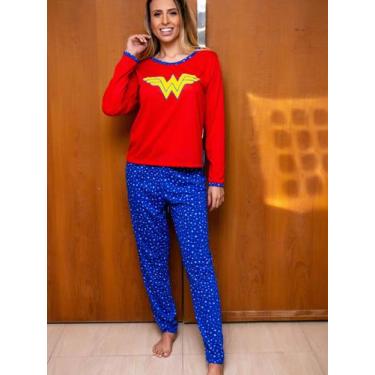 Imagem de Pijama Estampado Longo Feminino Malha Adulto Manga Comprida - Ninfrodi