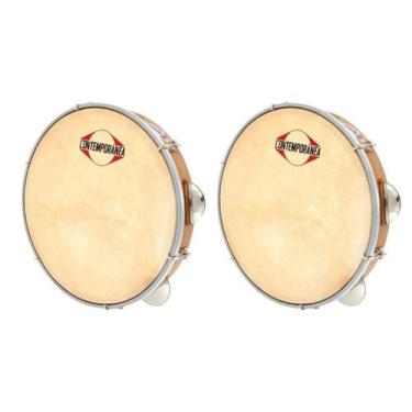 Imagem de Kit com 2 Pandeiros Contemporânea Light 10 - 20lt Madeira Couro