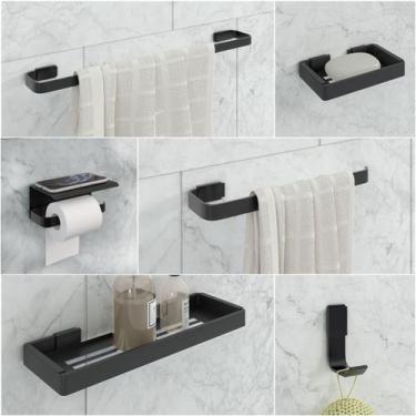Imagem de Kit Acessórios Para Banheiro Preto 6 Peças C/Suporte Celular - JGC COM